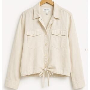 Sofia by Sofia Vergara Tie-Front Jacket Medium Cream Linen Blend Relaxed